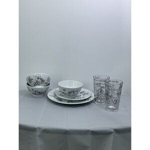 Disney Sketchbook Collection Glasses & Plates Set Featuring Mickey Mouse